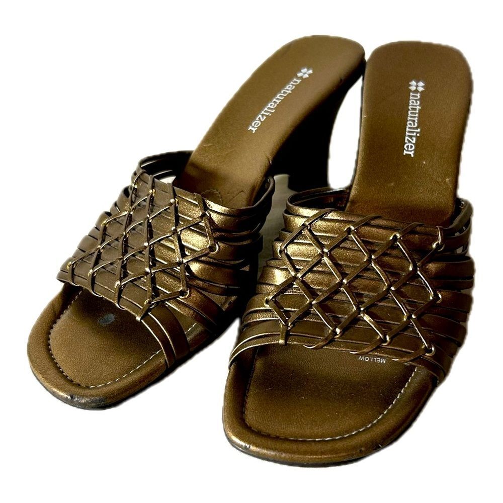 Naturalizer Mellow Leather Bronze Heeled Dress Sandal Womens 6.5M